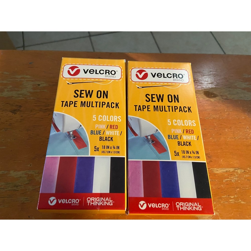 (2 Packs) NIP VELCRO Brand Sew On Tape Multipack 5 Colors 5X 18 in x 3/4 in.